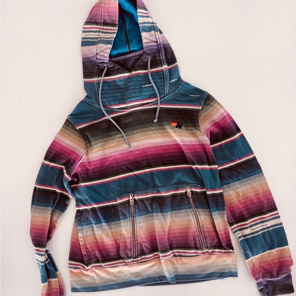 Aviator Nation Teal and Pink Striped Hoodie - Picture 1 of 4